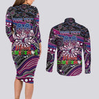 Merry Christmas Manly Warringah Sea Eagles Couples Matching Long Sleeve Bodycon Dress and Long Sleeve Button Shirt Aboriginal Santa Rugby Mascot - Silvertails