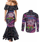 Merry Christmas Manly Warringah Sea Eagles Couples Matching Mermaid Dress and Long Sleeve Button Shirt Aboriginal Santa Rugby Mascot - Silvertails