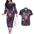 Merry Christmas Manly Warringah Sea Eagles Couples Matching Off The Shoulder Long Sleeve Dress and Hawaiian Shirt Aboriginal Santa Rugby Mascot - Silvertails