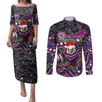 Merry Christmas Manly Warringah Sea Eagles Couples Matching Puletasi and Long Sleeve Button Shirt Aboriginal Santa Rugby Mascot - Silvertails