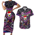 Merry Christmas Manly Warringah Sea Eagles Couples Matching Short Sleeve Bodycon Dress and Hawaiian Shirt Aboriginal Santa Rugby Mascot - Silvertails