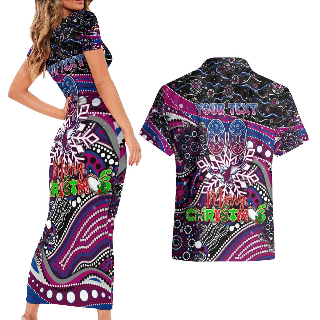 Merry Christmas Manly Warringah Sea Eagles Couples Matching Short Sleeve Bodycon Dress and Hawaiian Shirt Aboriginal Santa Rugby Mascot - Silvertails