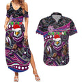 Merry Christmas Manly Warringah Sea Eagles Couples Matching Summer Maxi Dress and Hawaiian Shirt Aboriginal Santa Rugby Mascot - Silvertails