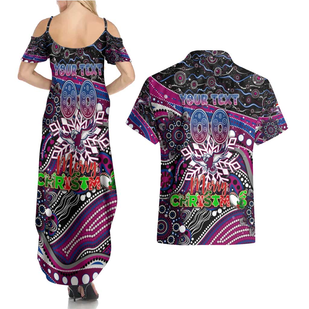 Merry Christmas Manly Warringah Sea Eagles Couples Matching Summer Maxi Dress and Hawaiian Shirt Aboriginal Santa Rugby Mascot - Silvertails
