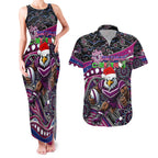 Merry Christmas Manly Warringah Sea Eagles Couples Matching Tank Maxi Dress and Hawaiian Shirt Aboriginal Santa Rugby Mascot - Silvertails