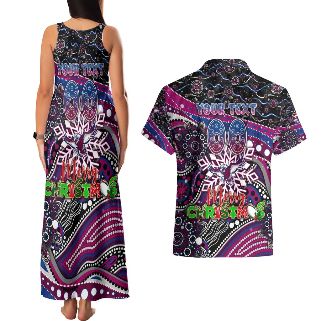 Merry Christmas Manly Warringah Sea Eagles Couples Matching Tank Maxi Dress and Hawaiian Shirt Aboriginal Santa Rugby Mascot - Silvertails