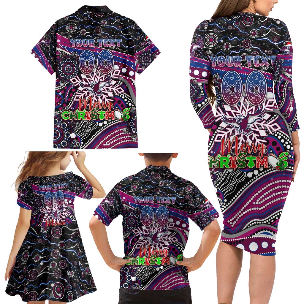 Merry Christmas Manly Warringah Sea Eagles Family Matching Long Sleeve Bodycon Dress and Hawaiian Shirt Aboriginal Santa Rugby Mascot - Silvertails