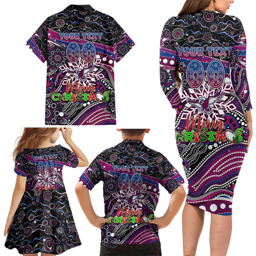 Merry Christmas Manly Warringah Sea Eagles Family Matching Long Sleeve Bodycon Dress and Hawaiian Shirt Aboriginal Santa Rugby Mascot - Silvertails