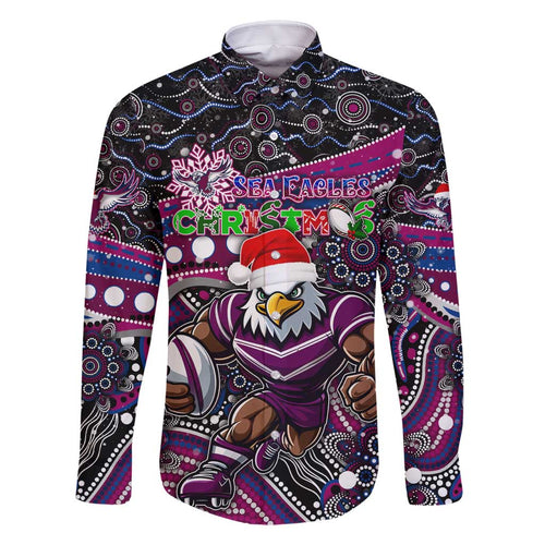 Merry Christmas Manly Warringah Sea Eagles Family Matching Long Sleeve Bodycon Dress and Hawaiian Shirt Aboriginal Santa Rugby Mascot - Silvertails