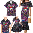 Merry Christmas Manly Warringah Sea Eagles Family Matching Mermaid Dress and Hawaiian Shirt Aboriginal Santa Rugby Mascot - Silvertails