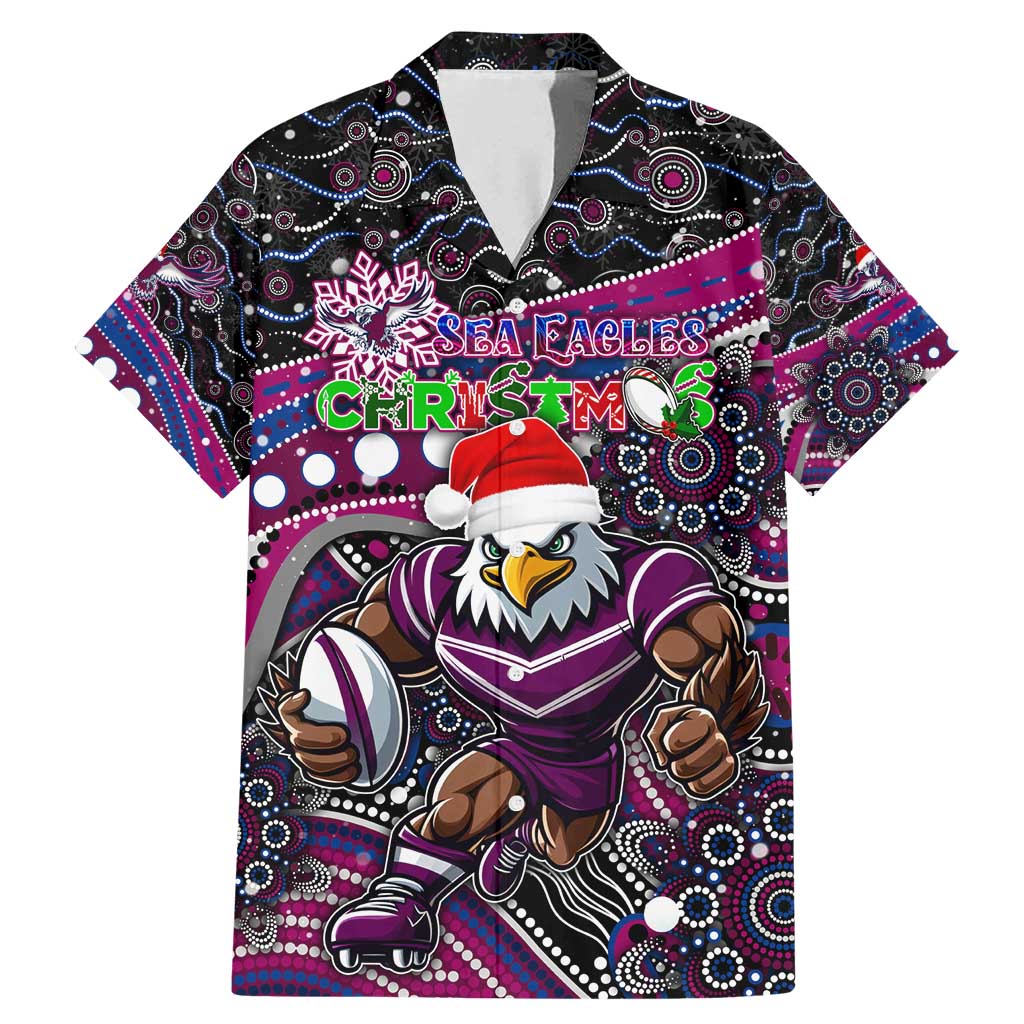 Merry Christmas Manly Warringah Sea Eagles Family Matching Mermaid Dress and Hawaiian Shirt Aboriginal Santa Rugby Mascot - Silvertails