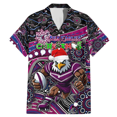 Merry Christmas Manly Warringah Sea Eagles Family Matching Mermaid Dress and Hawaiian Shirt Aboriginal Santa Rugby Mascot - Silvertails