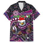 Merry Christmas Manly Warringah Sea Eagles Family Matching Off The Shoulder Long Sleeve Dress and Hawaiian Shirt Aboriginal Santa Rugby Mascot - Silvertails