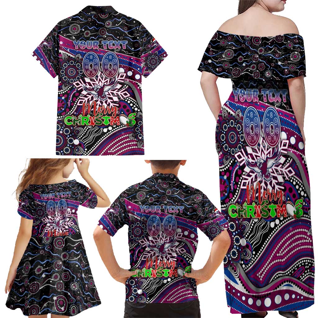Merry Christmas Manly Warringah Sea Eagles Family Matching Off Shoulder Maxi Dress and Hawaiian Shirt Aboriginal Santa Rugby Mascot - Silvertails