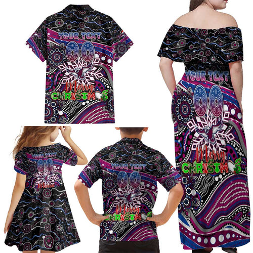 Merry Christmas Manly Warringah Sea Eagles Family Matching Off Shoulder Maxi Dress and Hawaiian Shirt Aboriginal Santa Rugby Mascot - Silvertails