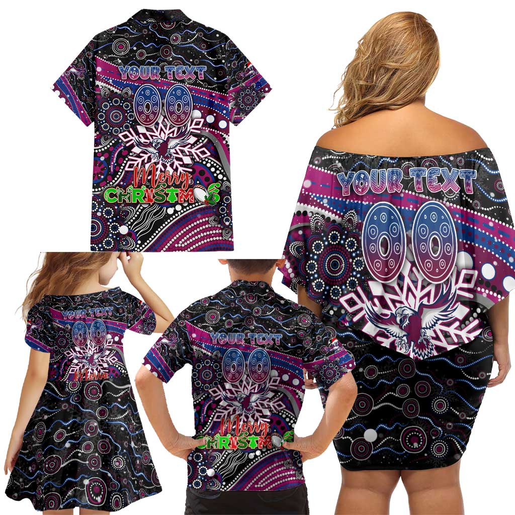 Merry Christmas Manly Warringah Sea Eagles Family Matching Off Shoulder Short Dress and Hawaiian Shirt Aboriginal Santa Rugby Mascot - Silvertails