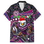 Merry Christmas Manly Warringah Sea Eagles Family Matching Off Shoulder Short Dress and Hawaiian Shirt Aboriginal Santa Rugby Mascot - Silvertails