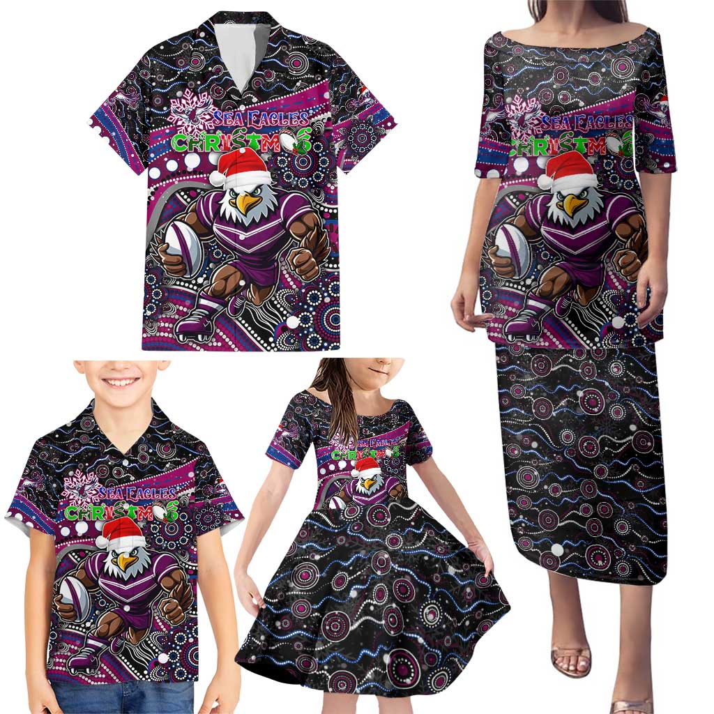 Merry Christmas Manly Warringah Sea Eagles Family Matching Puletasi and Hawaiian Shirt Aboriginal Santa Rugby Mascot - Silvertails