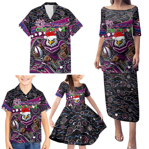 Merry Christmas Manly Warringah Sea Eagles Family Matching Puletasi and Hawaiian Shirt Aboriginal Santa Rugby Mascot - Silvertails