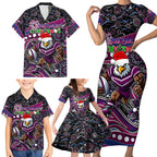 Merry Christmas Manly Warringah Sea Eagles Family Matching Short Sleeve Bodycon Dress and Hawaiian Shirt Aboriginal Santa Rugby Mascot - Silvertails