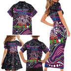 Merry Christmas Manly Warringah Sea Eagles Family Matching Short Sleeve Bodycon Dress and Hawaiian Shirt Aboriginal Santa Rugby Mascot - Silvertails