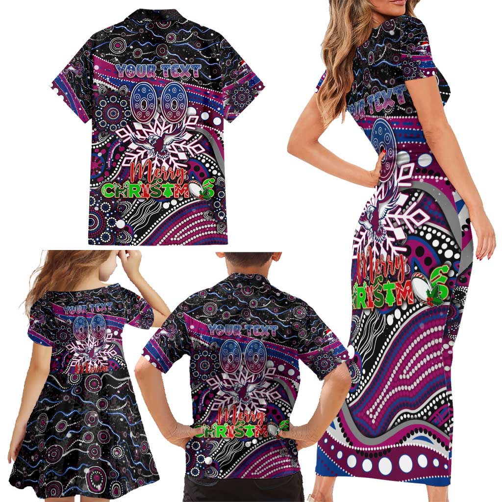 Merry Christmas Manly Warringah Sea Eagles Family Matching Short Sleeve Bodycon Dress and Hawaiian Shirt Aboriginal Santa Rugby Mascot - Silvertails