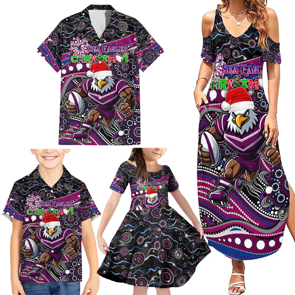 Merry Christmas Manly Warringah Sea Eagles Family Matching Summer Maxi Dress and Hawaiian Shirt Aboriginal Santa Rugby Mascot - Silvertails