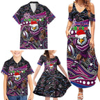 Merry Christmas Manly Warringah Sea Eagles Family Matching Summer Maxi Dress and Hawaiian Shirt Aboriginal Santa Rugby Mascot - Silvertails