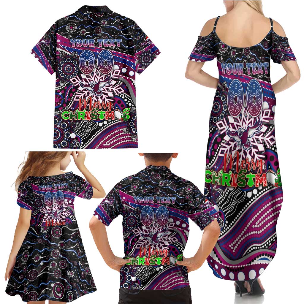 Merry Christmas Manly Warringah Sea Eagles Family Matching Summer Maxi Dress and Hawaiian Shirt Aboriginal Santa Rugby Mascot - Silvertails