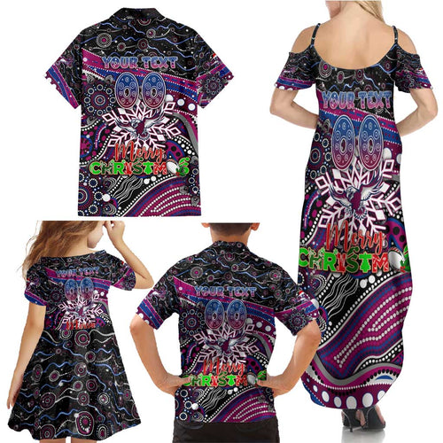 Merry Christmas Manly Warringah Sea Eagles Family Matching Summer Maxi Dress and Hawaiian Shirt Aboriginal Santa Rugby Mascot - Silvertails