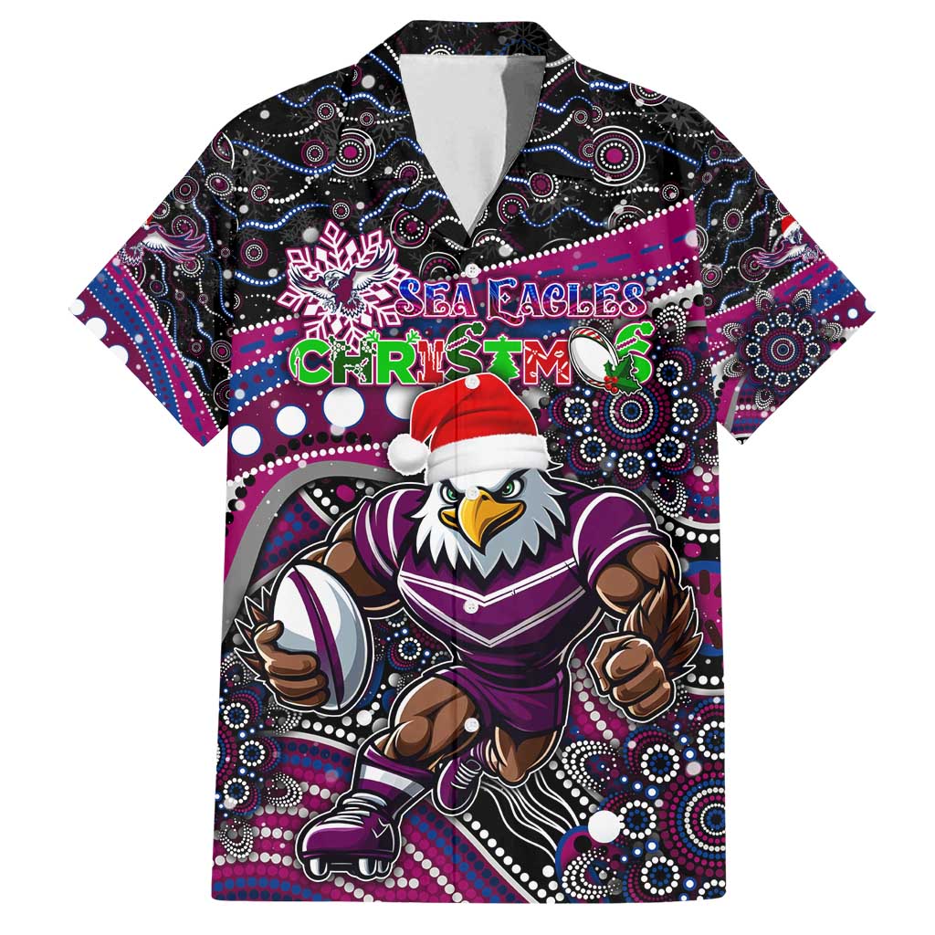 Merry Christmas Manly Warringah Sea Eagles Family Matching Summer Maxi Dress and Hawaiian Shirt Aboriginal Santa Rugby Mascot - Silvertails