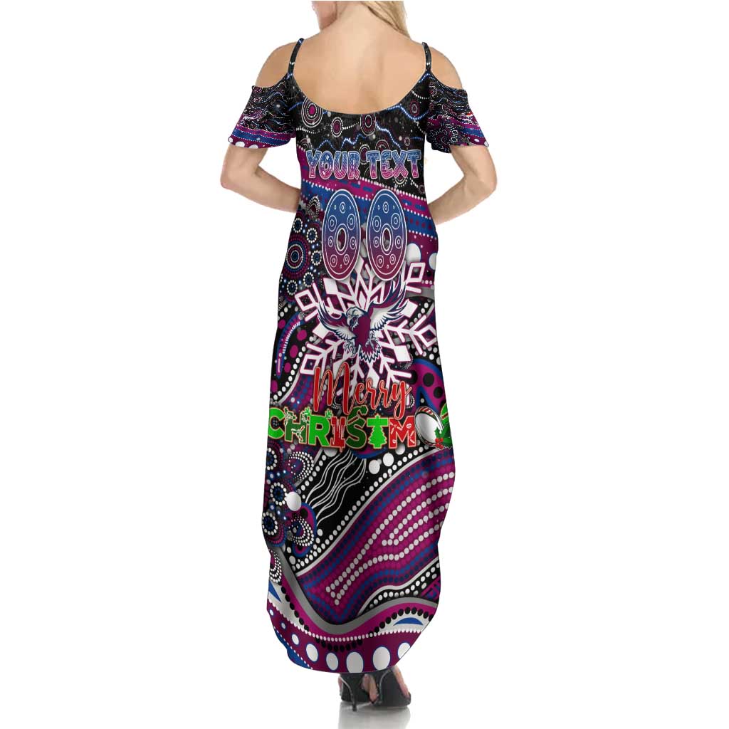 Merry Christmas Manly Warringah Sea Eagles Family Matching Summer Maxi Dress and Hawaiian Shirt Aboriginal Santa Rugby Mascot - Silvertails