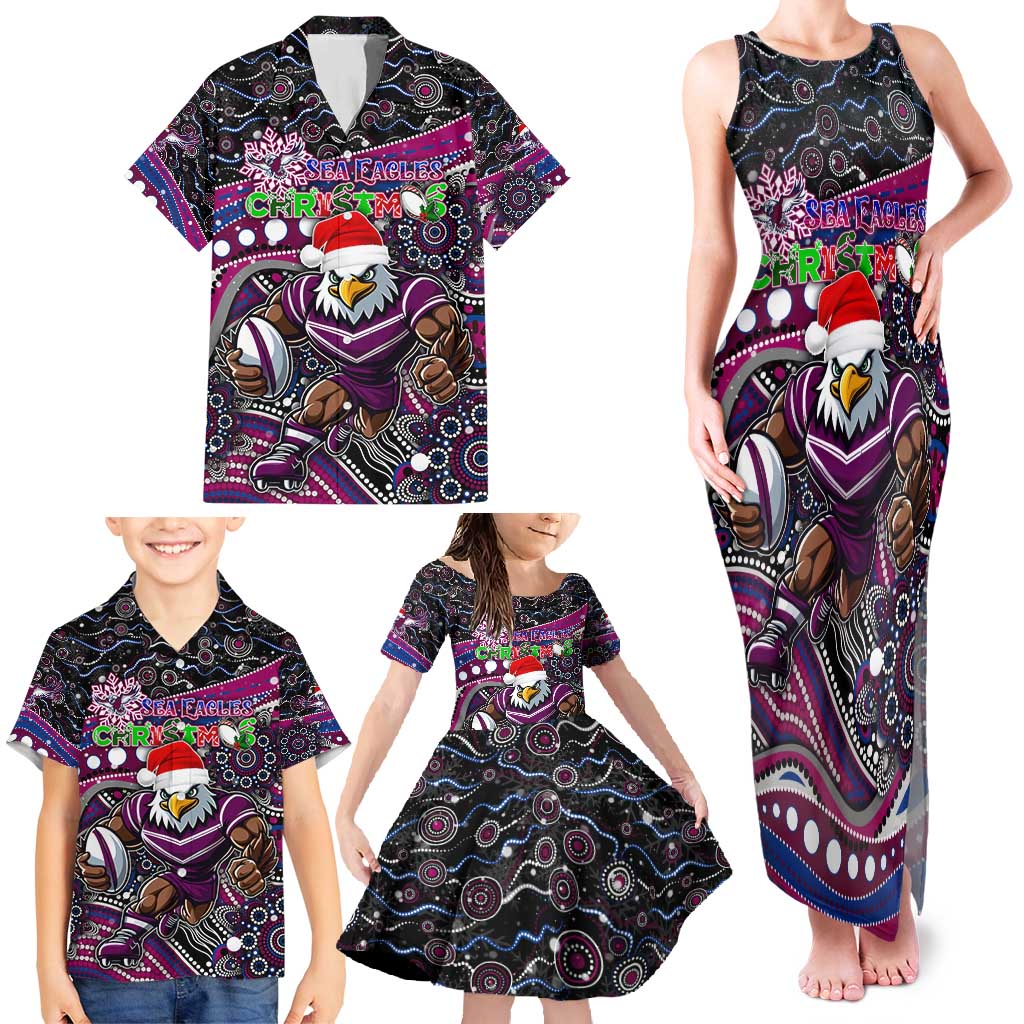 Merry Christmas Manly Warringah Sea Eagles Family Matching Tank Maxi Dress and Hawaiian Shirt Aboriginal Santa Rugby Mascot - Silvertails