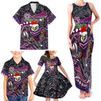 Merry Christmas Manly Warringah Sea Eagles Family Matching Tank Maxi Dress and Hawaiian Shirt Aboriginal Santa Rugby Mascot - Silvertails