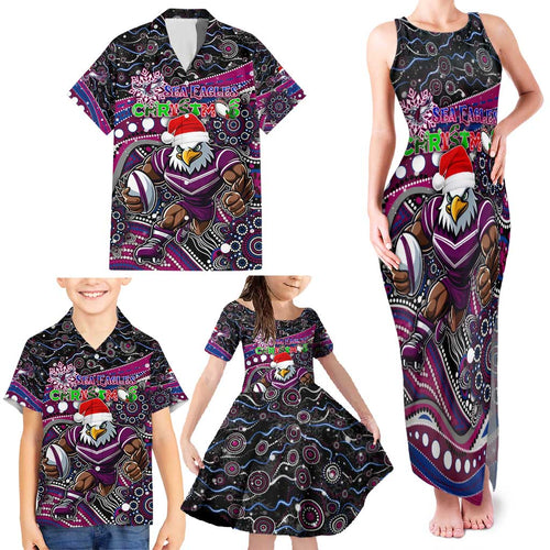 Merry Christmas Manly Warringah Sea Eagles Family Matching Tank Maxi Dress and Hawaiian Shirt Aboriginal Santa Rugby Mascot - Silvertails