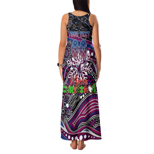Merry Christmas Manly Warringah Sea Eagles Family Matching Tank Maxi Dress and Hawaiian Shirt Aboriginal Santa Rugby Mascot - Silvertails