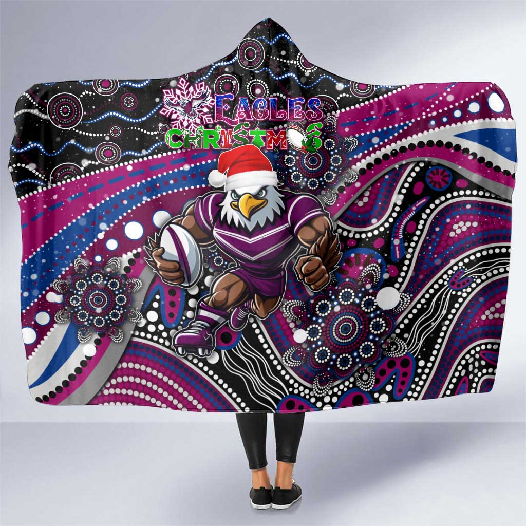 Merry Christmas Manly Warringah Sea Eagles Hooded Blanket Aboriginal Santa Rugby Mascot - Silvertails