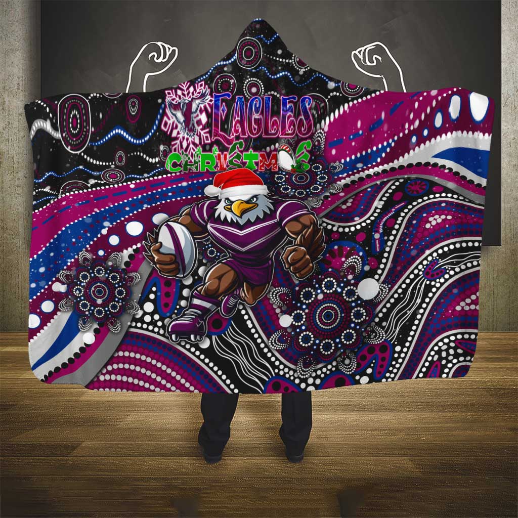 Merry Christmas Manly Warringah Sea Eagles Hooded Blanket Aboriginal Santa Rugby Mascot - Silvertails