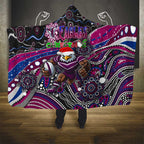 Merry Christmas Manly Warringah Sea Eagles Hooded Blanket Aboriginal Santa Rugby Mascot - Silvertails