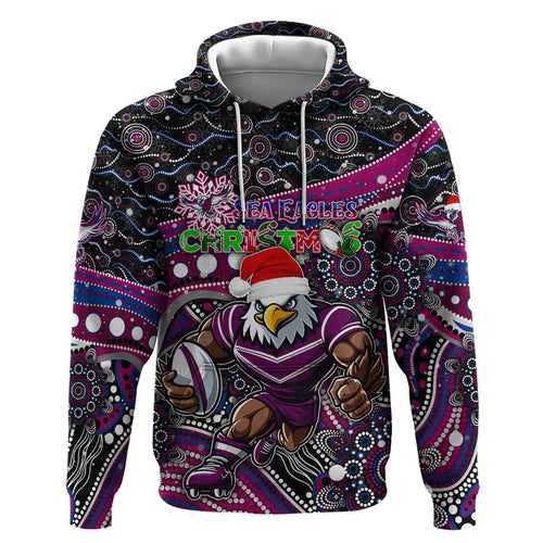 Merry Christmas Manly Warringah Sea Eagles Hoodie Aboriginal Santa Rugby Mascot - Silvertails
