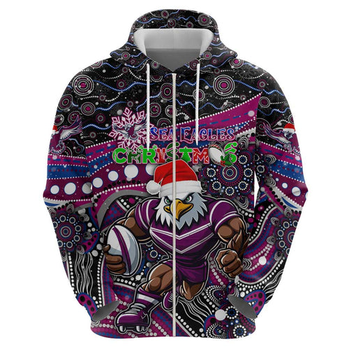 Merry Christmas Manly Warringah Sea Eagles Hoodie Aboriginal Santa Rugby Mascot - Silvertails