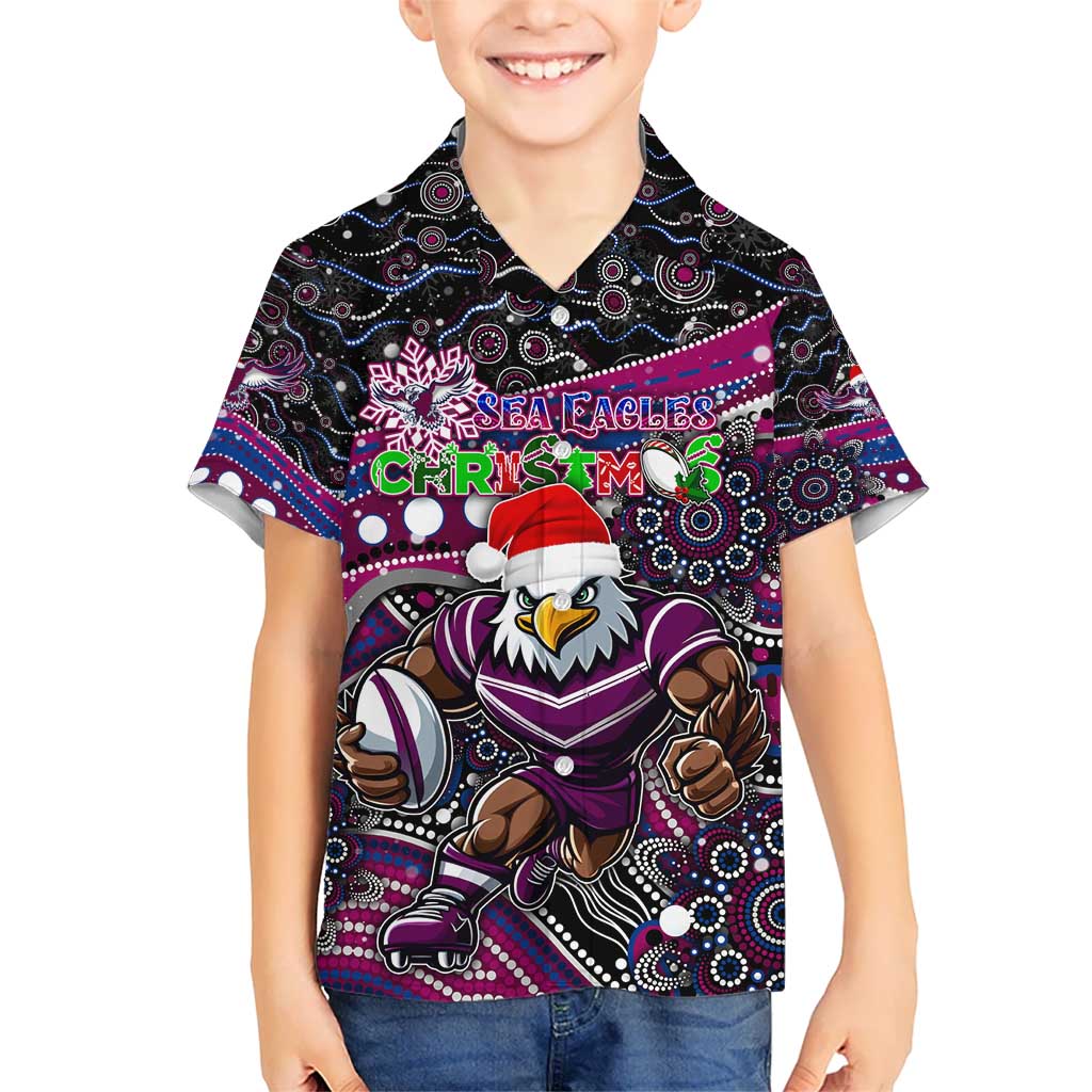 Merry Christmas Manly Warringah Sea Eagles Kid Hawaiian Shirt Aboriginal Santa Rugby Mascot - Silvertails