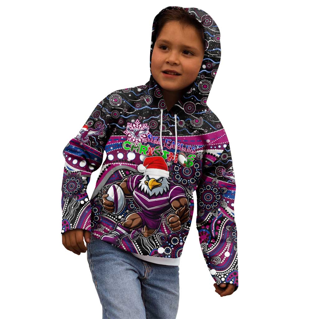 Merry Christmas Manly Warringah Sea Eagles Kid Hoodie Aboriginal Santa Rugby Mascot - Silvertails
