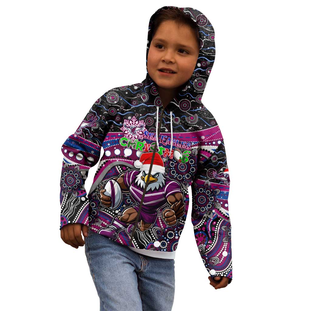 Merry Christmas Manly Warringah Sea Eagles Kid Hoodie Aboriginal Santa Rugby Mascot - Silvertails