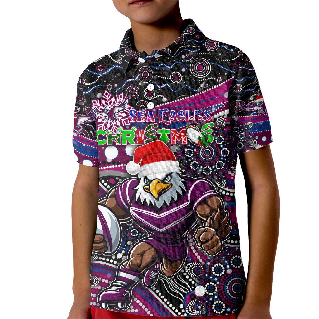 Merry Christmas Manly Warringah Sea Eagles Kid Polo Shirt Aboriginal Santa Rugby Mascot - Silvertails