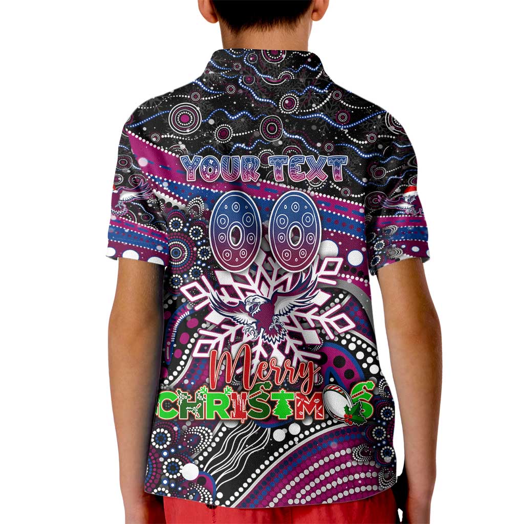 Merry Christmas Manly Warringah Sea Eagles Kid Polo Shirt Aboriginal Santa Rugby Mascot - Silvertails