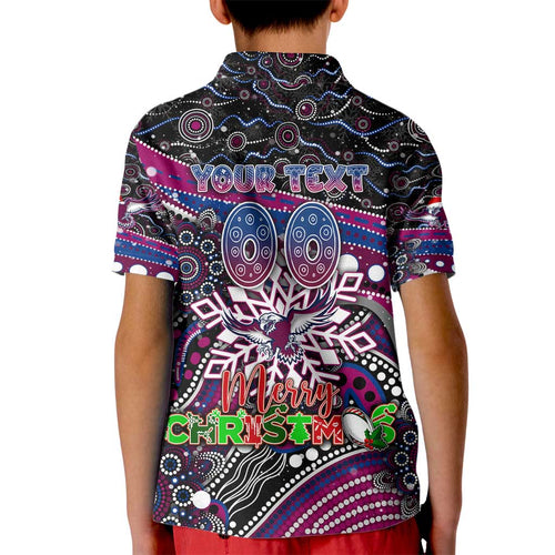 Merry Christmas Manly Warringah Sea Eagles Kid Polo Shirt Aboriginal Santa Rugby Mascot - Silvertails