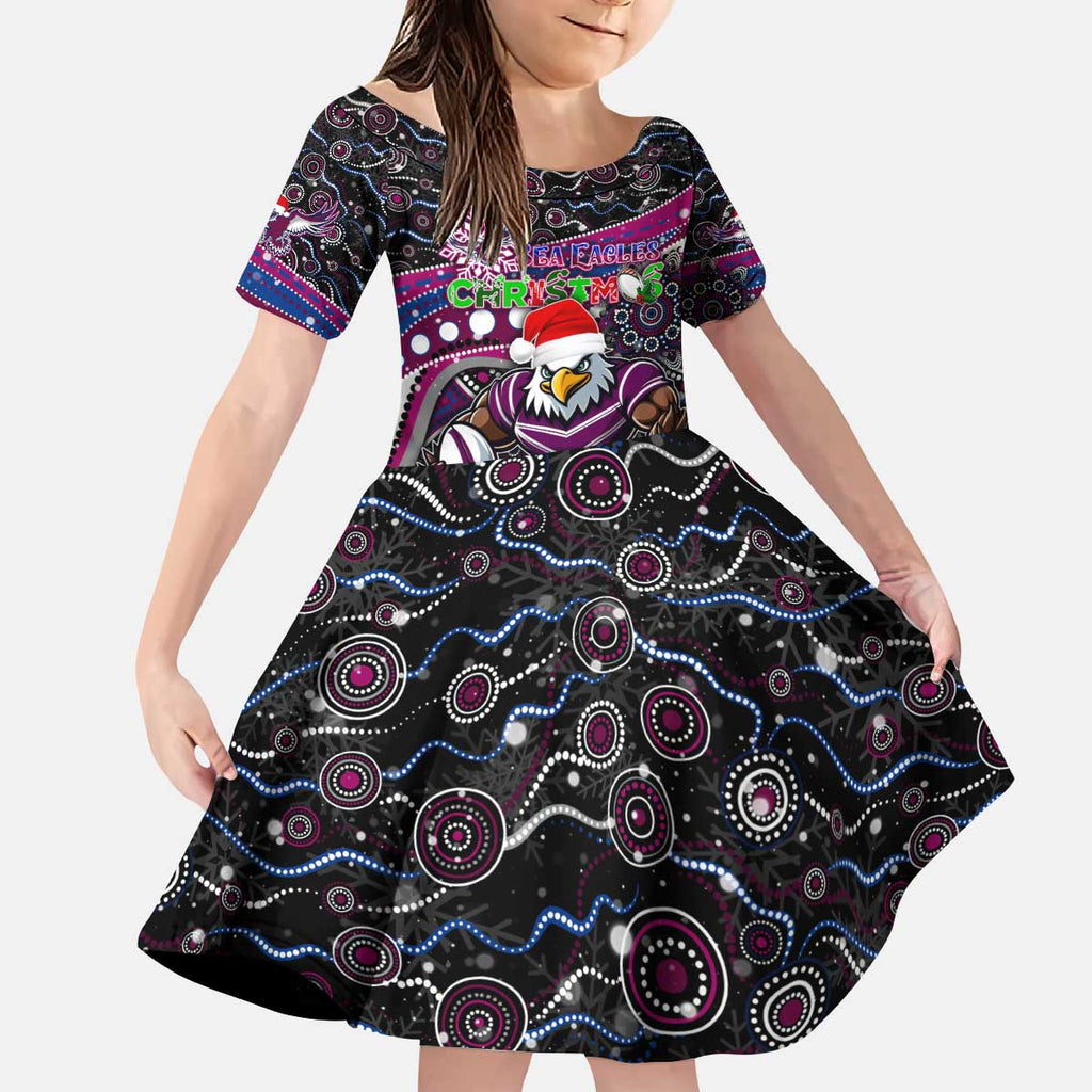Merry Christmas Manly Warringah Sea Eagles Kid Short Sleeve Dress Aboriginal Santa Rugby Mascot - Silvertails