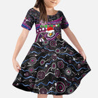 Merry Christmas Manly Warringah Sea Eagles Kid Short Sleeve Dress Aboriginal Santa Rugby Mascot - Silvertails