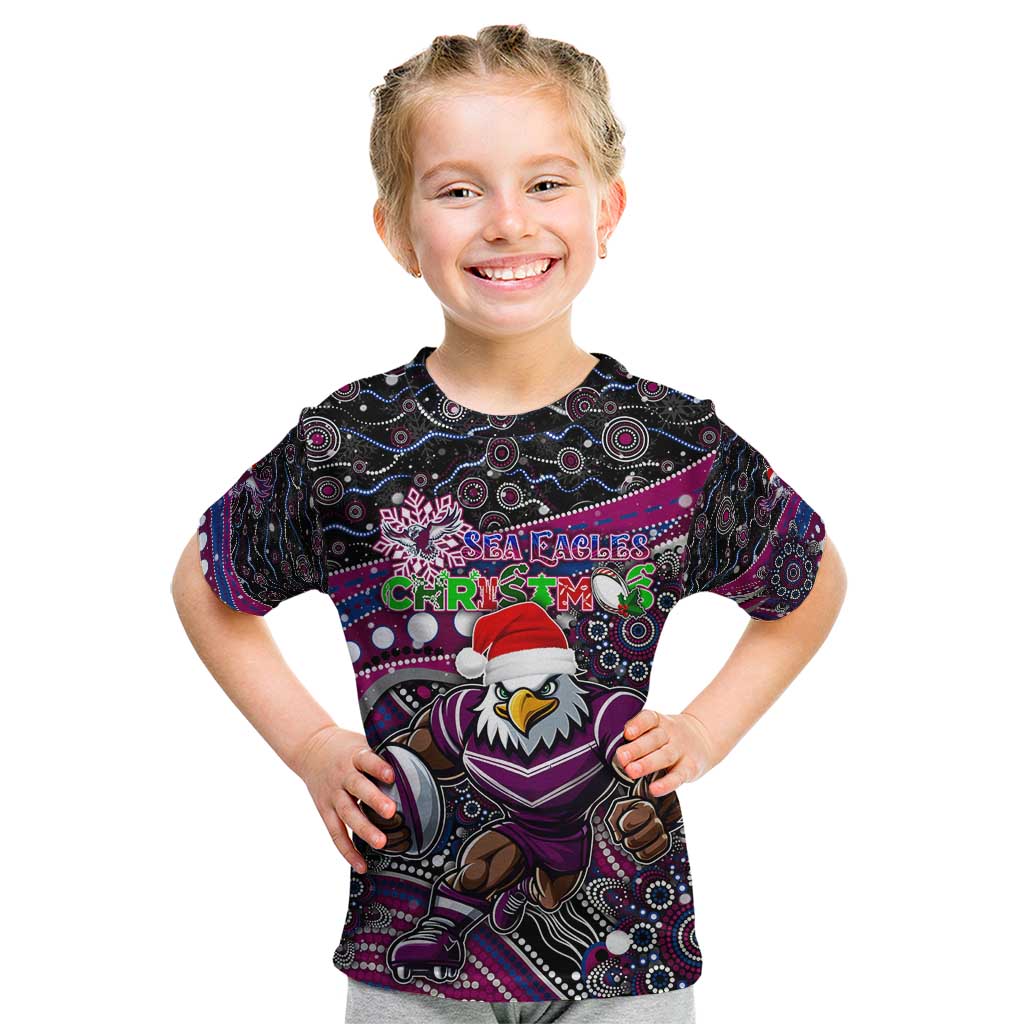 Merry Christmas Manly Warringah Sea Eagles Kid T Shirt Aboriginal Santa Rugby Mascot - Silvertails